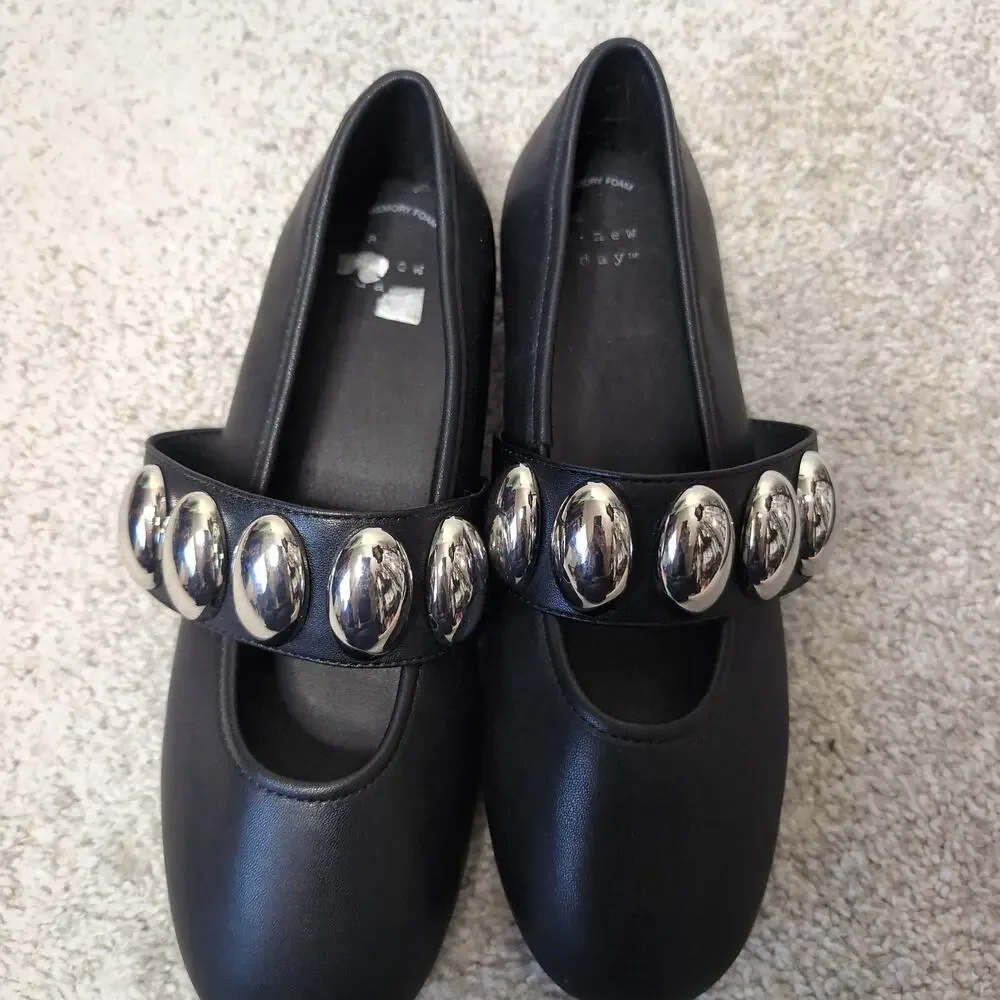 Black Mary Jane Flats with Silver Studs Gothic